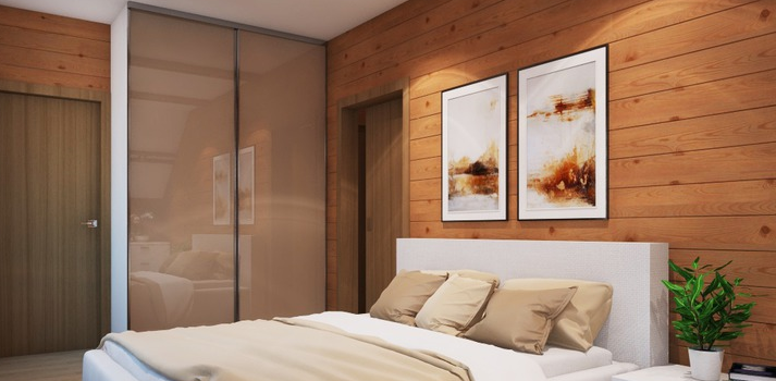 Интерьер спальня в деревянном доме