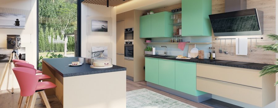 Zaļo virtuvju interjera dizaini