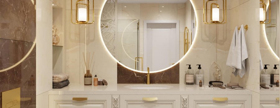 Vannas istabas dizains klassiskā stilā Jurmālā no dizainieres Lubovas Ognevas