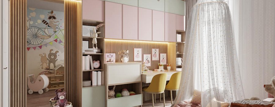 Divu meiteņu istabas interjera dizains no Lubovas Ognevas interior design