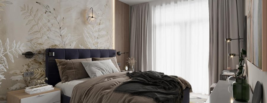 Guļamistabas interjera dizains  bēšos toņos no Lubovas Ognevas interior design