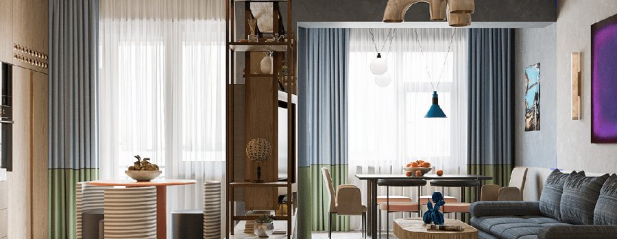 Dzīvokļa interjeras ar krāsainiem elementiem
