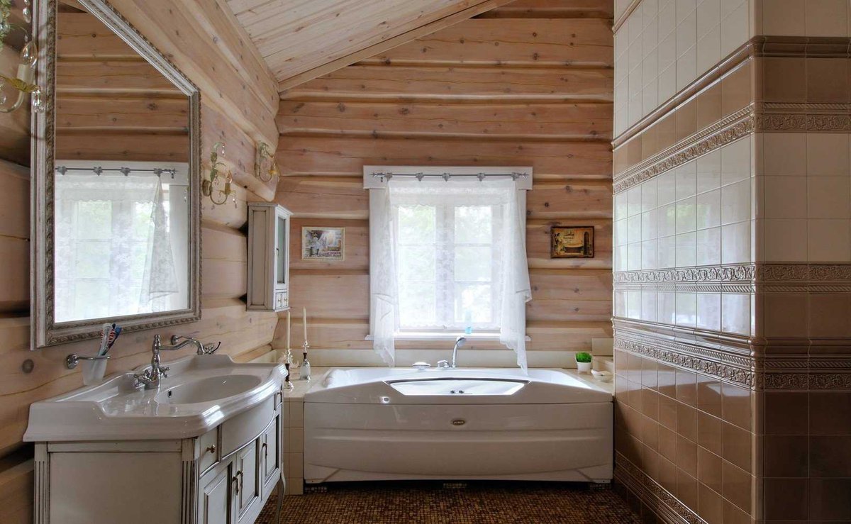 отделка ванной в деревянном доме плиткой